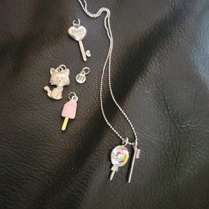 Cookie Lee kids necklace & charms, lollipop, toothbrush, key, popsicle, cat